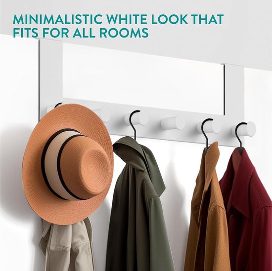 White Metal Over-the-Door Coat Rack – 6 Hooks {{ variant }{{ image_name }