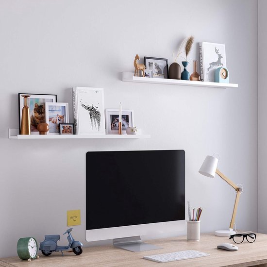 White Gloss Wooden Floating Wall Shelf Set – 2-Pack (55cm) {{ variant }{{ image_name }
