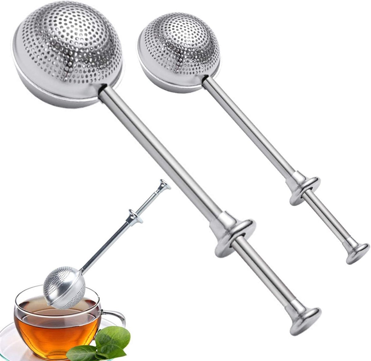 Rixora® Tea Strainer with Handle & Drip Tray – Set of 3 {{ variant }{{ image_name }