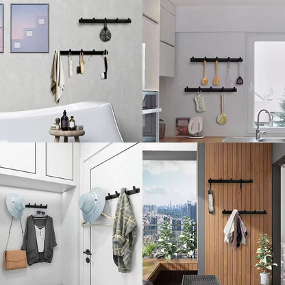 Black Metal Wall-Mounted Coat Rack – 8 Hooks {{ variant }{{ image_name }
