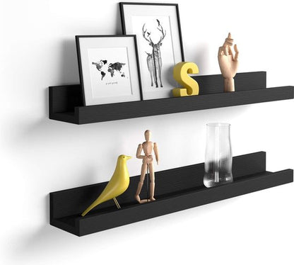 Black Gloss Wooden Floating Wall Shelf Set – 2-Pack (55cm) {{ variant }{{ image_name }