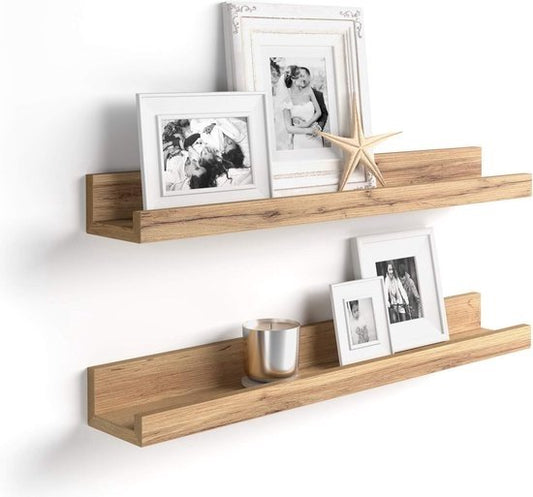 Brown Gloss Wooden Floating Wall Shelf Set – 2-Pack (77cm) {{ variant }{{ image_name }