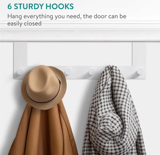 White Metal Over-the-Door Coat Rack – 6 Hooks {{ variant }{{ image_name }