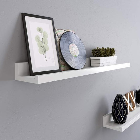 White Gloss Wooden Floating Wall Shelf Set – 2-Pack (55cm) {{ variant }{{ image_name }