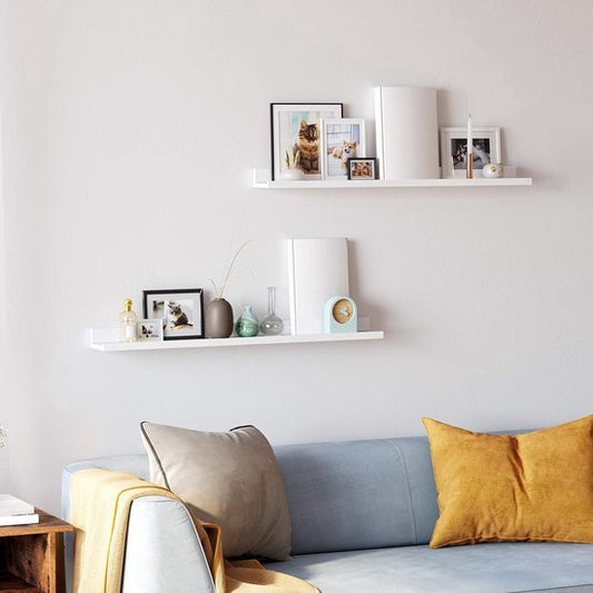 White Gloss Wooden Floating Wall Shelf Set – 2-Pack (55cm) {{ variant }{{ image_name }