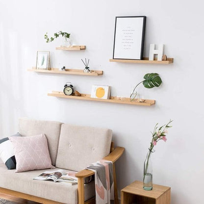 Brown Gloss Wooden Floating Wall Shelf Set – 2-Pack (77cm) {{ variant }{{ image_name }