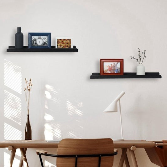 Black Gloss Wooden Floating Wall Shelf Set – 2-Pack (77cm) {{ variant }{{ image_name }