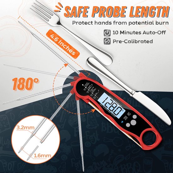 Rixora® Digital Meat Thermometer – Wireless & Waterproof (Red) {{ variant }{{ image_name }