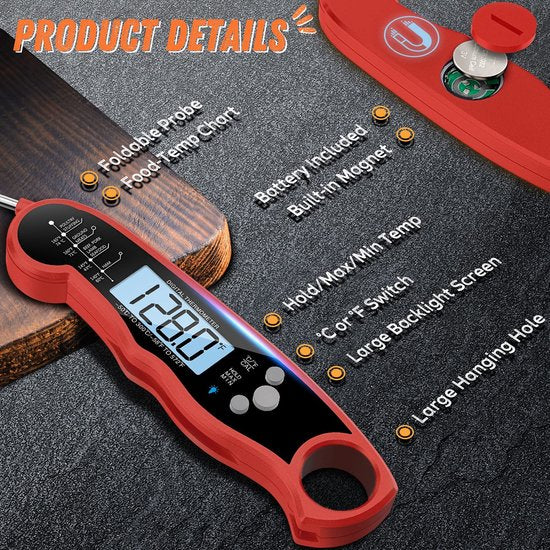 Rixora® Digital Meat Thermometer – Wireless & Waterproof (Red) {{ variant }{{ image_name }