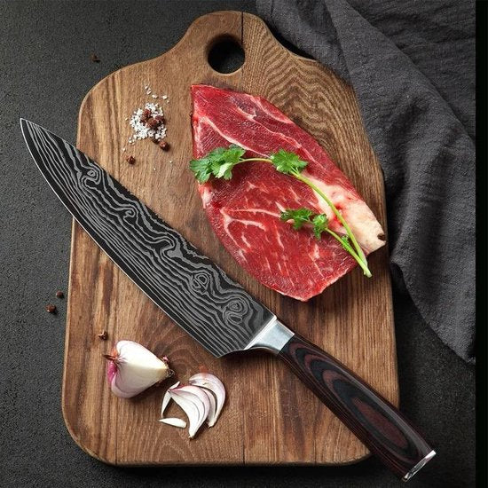 Rixora® Professional Chef's Knife – 20cm Japanese-Style with Damascus Pattern {{ variant }{{ image_name }