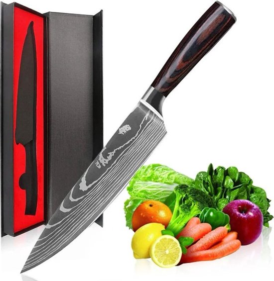 Rixora® Professional Chef's Knife – 20cm Japanese-Style with Damascus Pattern {{ variant }{{ image_name }