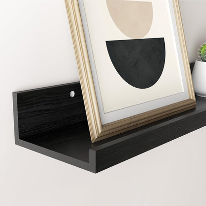 Black Gloss Wooden Floating Wall Shelf Set – 2-Pack (77cm) {{ variant }{{ image_name }